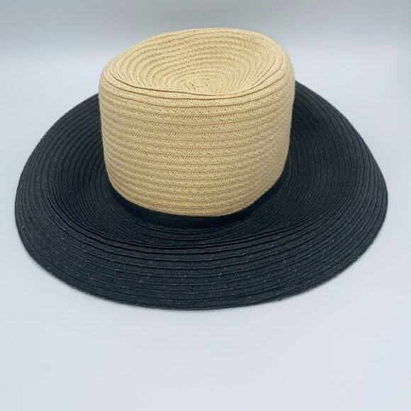 Vintage 100% Paper Wide Brim Black & Beige Sun Hat Women's - Picture 5 of 8